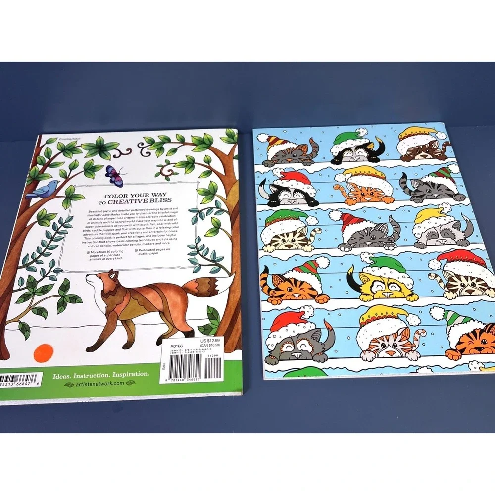 Lot Of 2 Cat Coloring Books Color Super Cute Animals Paperback By Jane Maday New